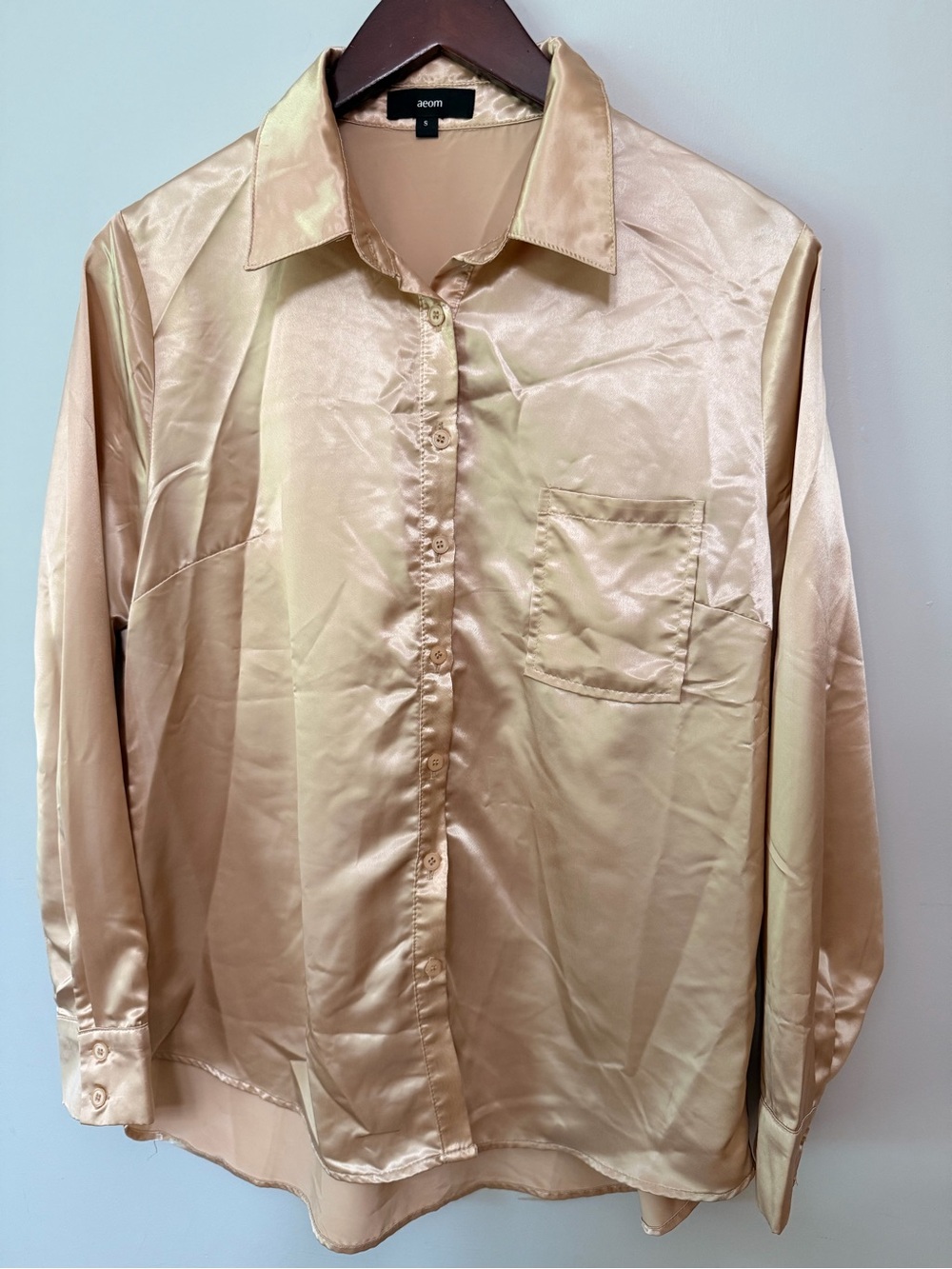 Button Down Satin Rose Gold Blouse